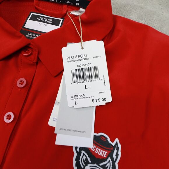Adidas NC Sate Wolf Pack Logo Red Short Sleeve Polo Shirt size Large NWT - Picture 5 of 11
